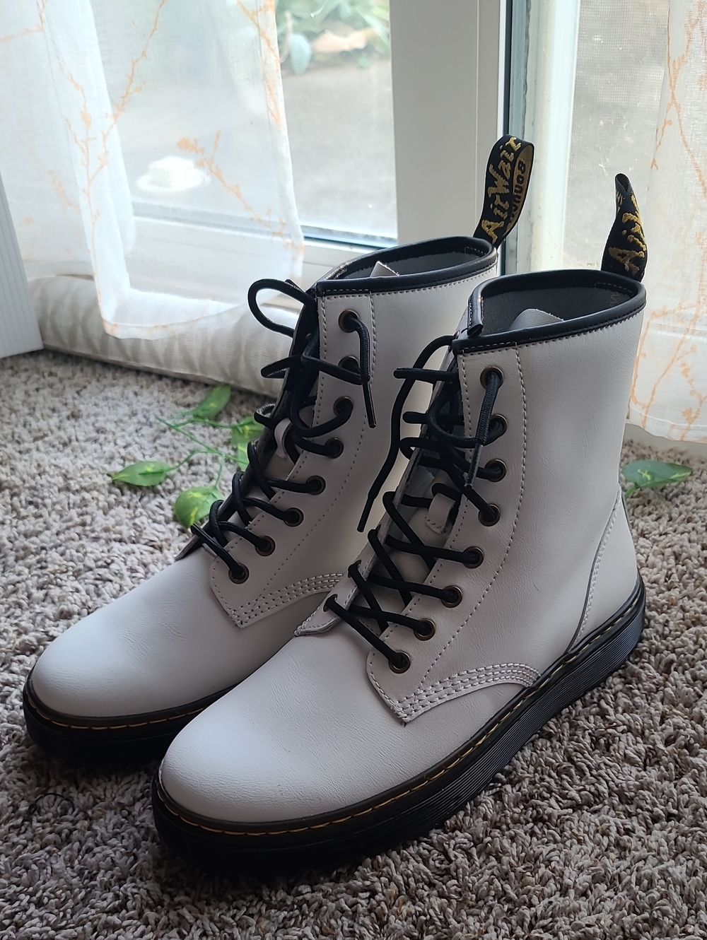 Dr. Martens White Lace-Up Combat Boots with Black Trim